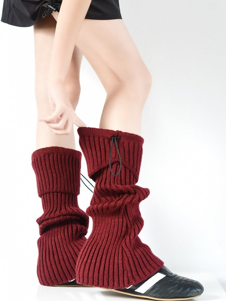 Vertical Colors Pattern Design Leg Drawstring Warmers Knitted Striped 8