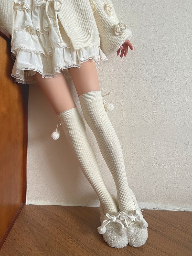 White Stockings Accents Pom-Pom with