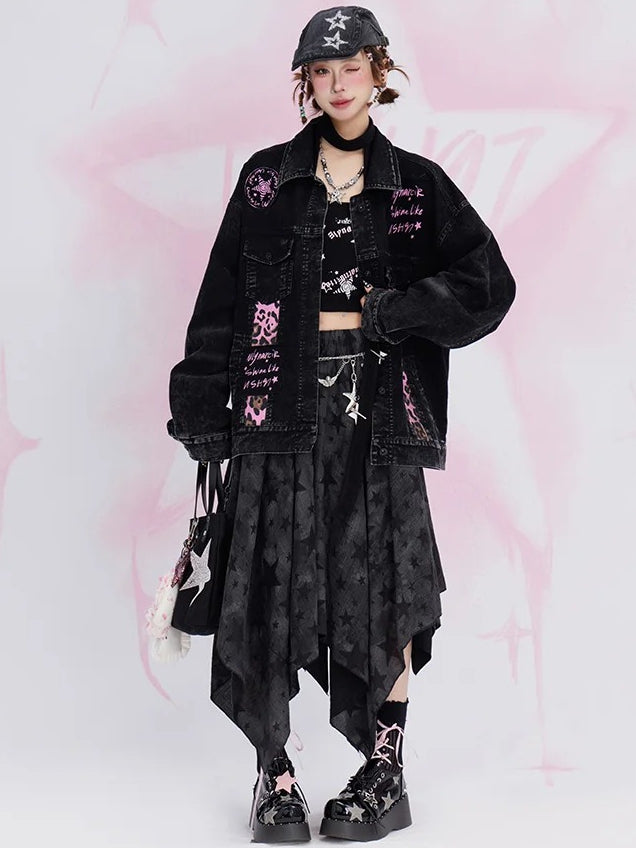 ブラックY2Kスターハンカチヘムスカート