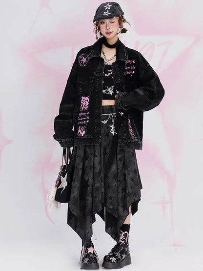 ブラックY2Kスターハンカチヘムスカート