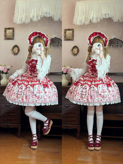 Lolita Rot / Volle Erdbeere Süße Desserts Print Set JSK und