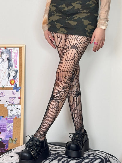 Cut-out Spider Design Y2K Details Tights Black