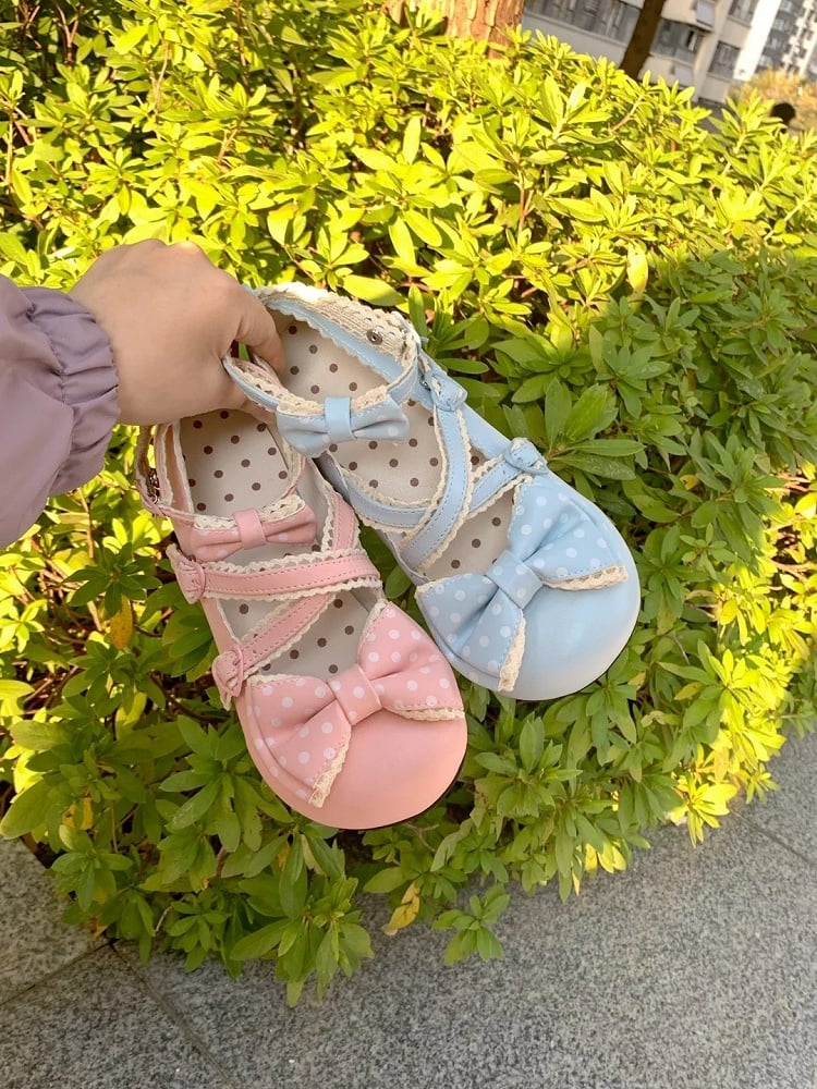 Mary Crisscross Pink Janes Trim Low-heel Sweet with Lolita Lace Straps