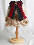 Red Black Cross Charms Gem Hairclip Lace with Bow