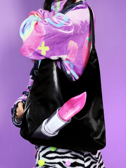 Gyaru Lippenstift Tasche Mode Schwarz Schulter Druck PU