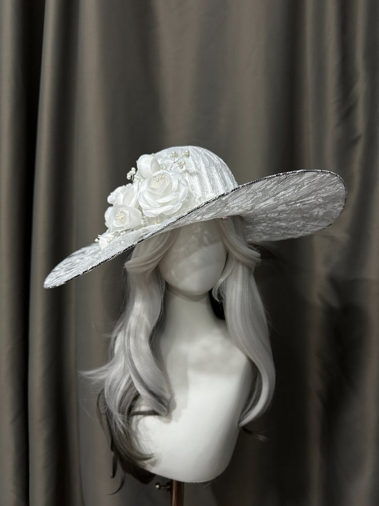 Gothic Lace Hat with Floral Accents - Custom Made Earrings