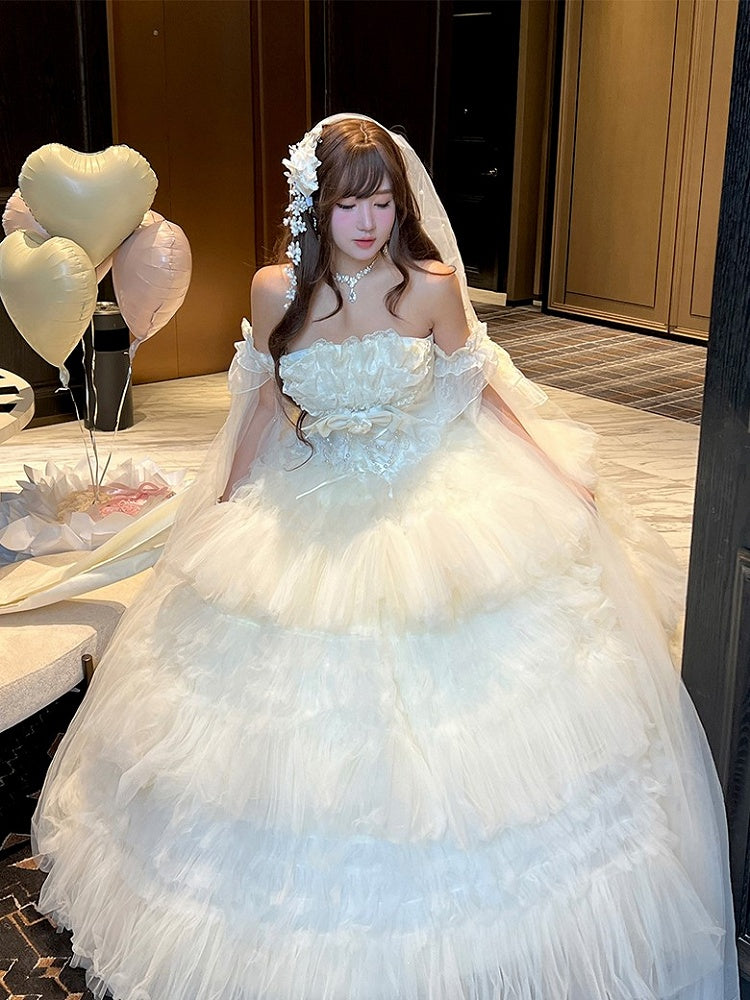 Long Tulle Sleeves White Detachable