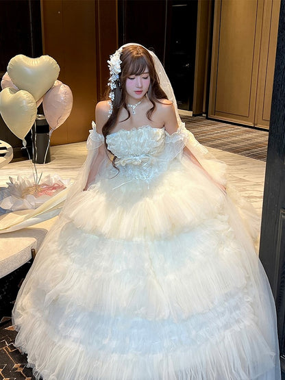 Long Tulle Sleeves White Detachable