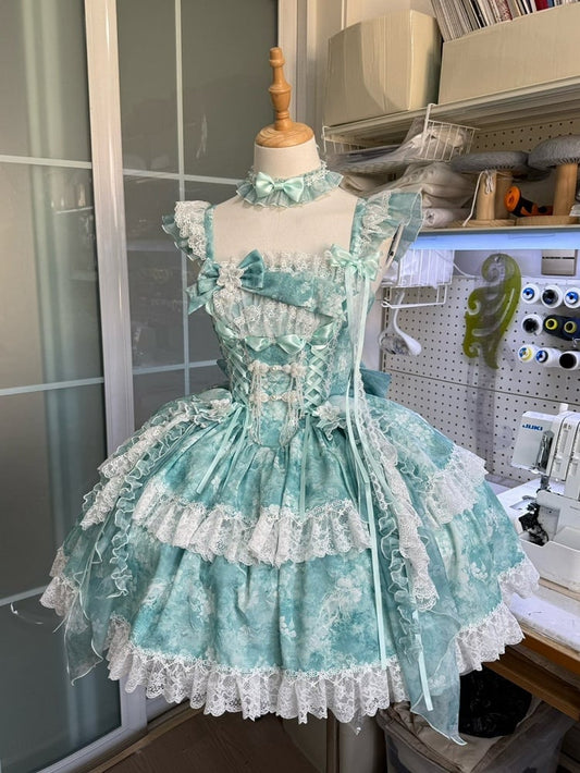 Pear and Accents Dress Jellyfish Button Lolita Print Princess Jumper Corset Frog Blossom with Skirt