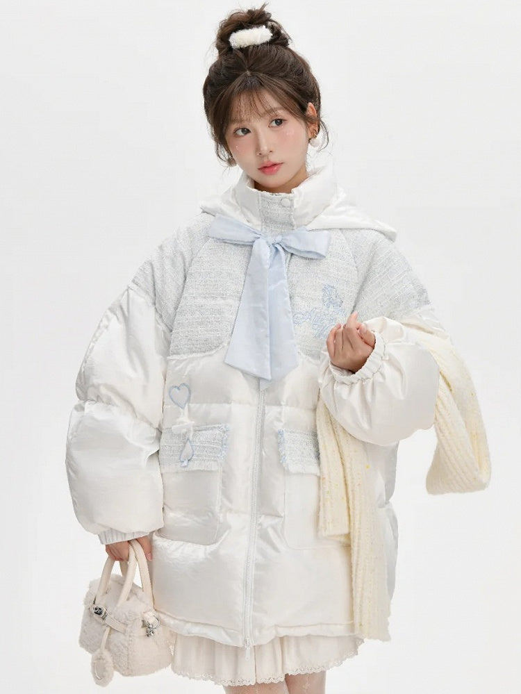 Alice in Wonderland Alice Tweed Patchwork White Hooded Down Jacket