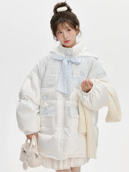 Alice in Wonderland Alice Tweed Patchwork White Hooded Down Jacket