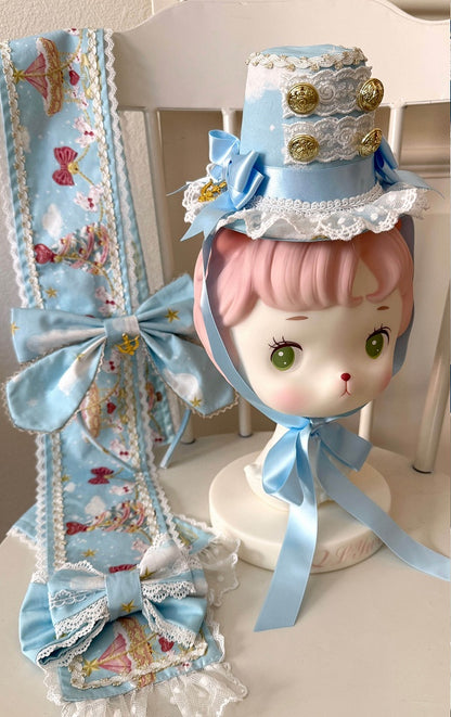 (Pink Printed Bowknot Lolita Mini Hat Sweet Ribbon KC /