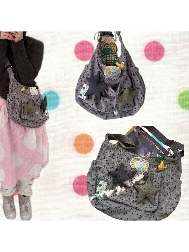 Retro Gray Star Pattern Crossbody Handbag - Black Cherry Sauce