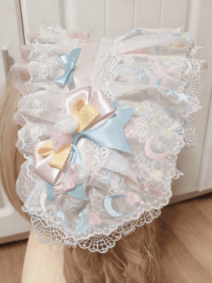Embroidery Sweet Macaron Star-Moon Pastel Lolita Lace Rainbow Hairband