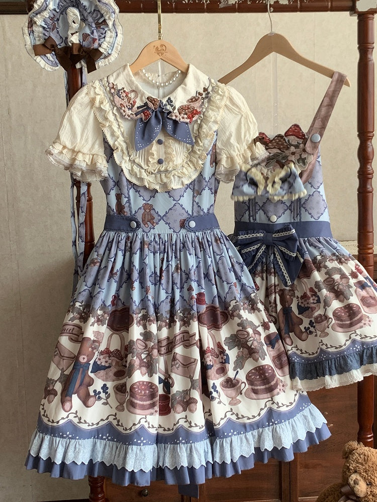 Einteiliges Lolita-Kleid mit Eichel-Print und kurzen Ärmeln, Teddy Sweet
