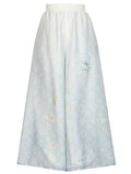 Farbverlaufshose Chiffon Blumendruck Bein Weit Blau