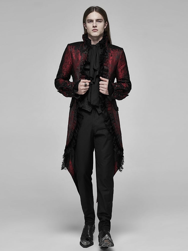 Rococo Coat Gorgeous and Men's Black Dark Red Tuxedo Lace