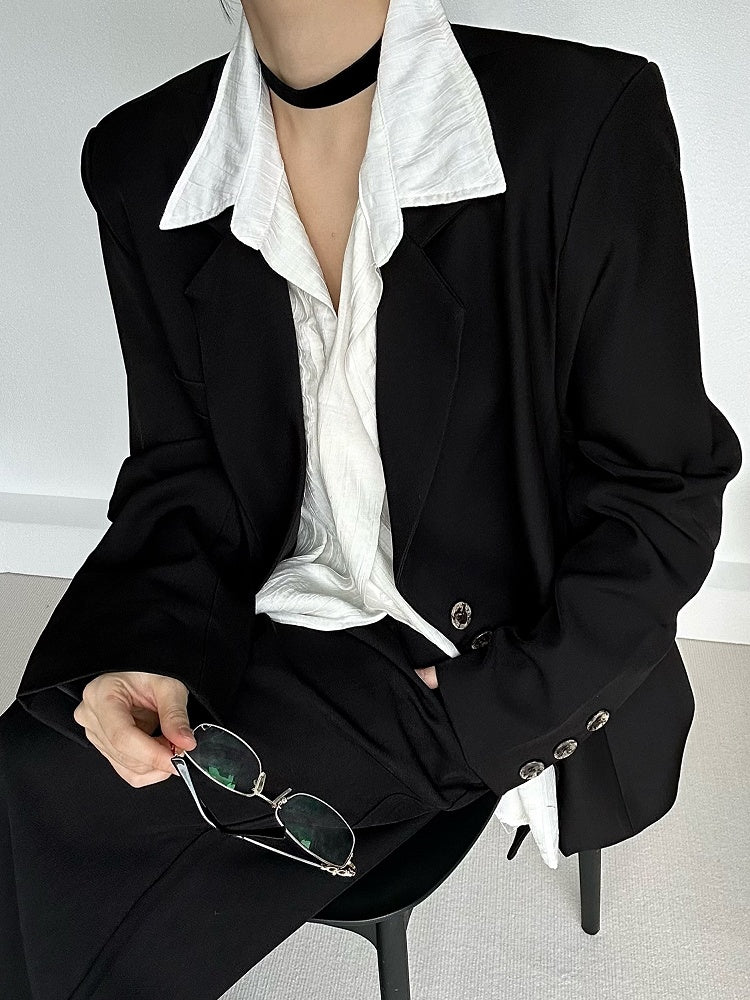 Collar Unisex Notched Lolita Vintage Ouji Cuffs Blazer Black Button with