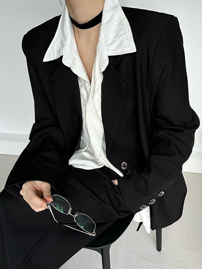 Collar Unisex Notched Lolita Vintage Ouji Cuffs Blazer Black Button with