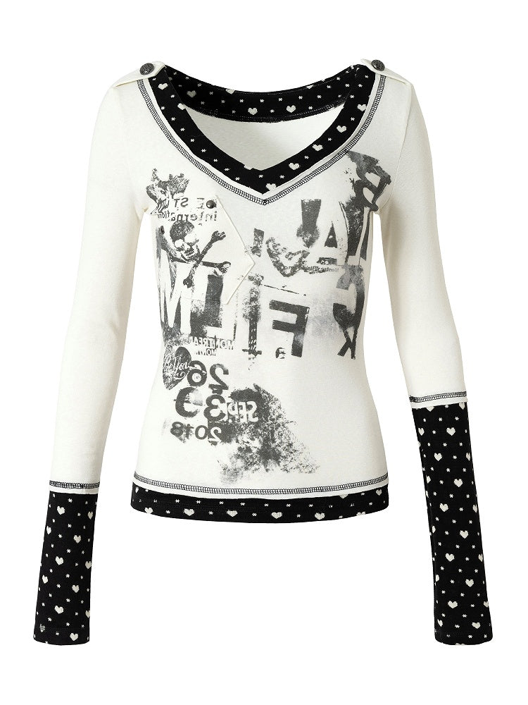 Pocket Top Pattern Punk Heart Rock Patch White with