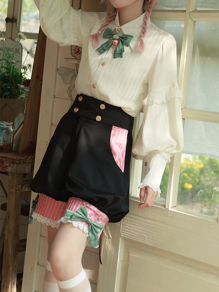 Circus Pink Waist Waistcoat Vibes Lolita Shorts Collar + High Black and Ouji Knickerbockers Blazer