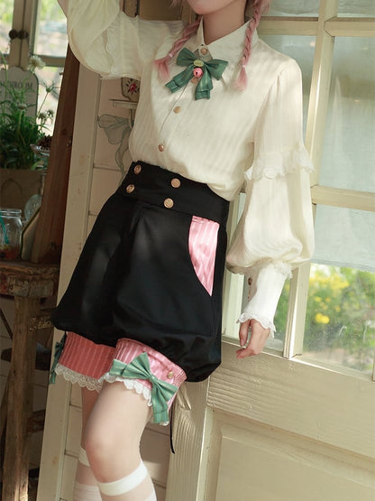 Circus Pink Waist Waistcoat Vibes Lolita Shorts Collar + High Black and Ouji Knickerbockers Blazer