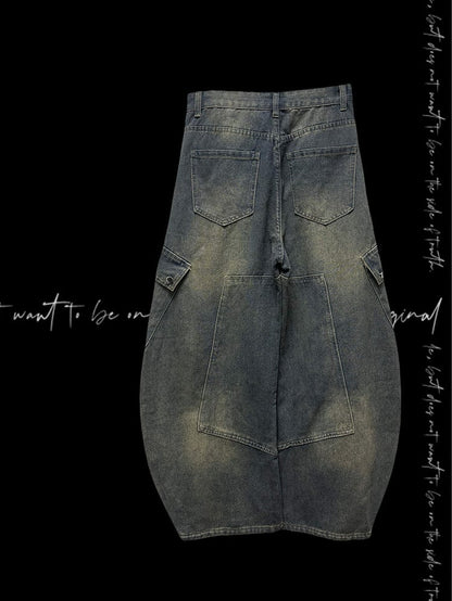 Jeans Blue Cross Applique Wasteland Punk Distressed Weites Bein Cargo