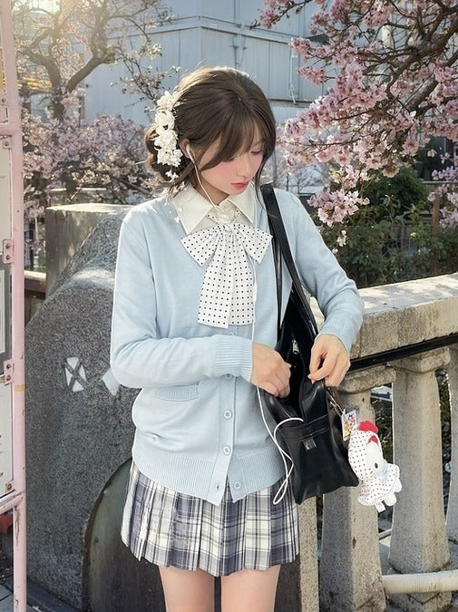 42CM/45CM/48CM JK Uniform Pleated Skirt White Plaid Preppy Style Gray