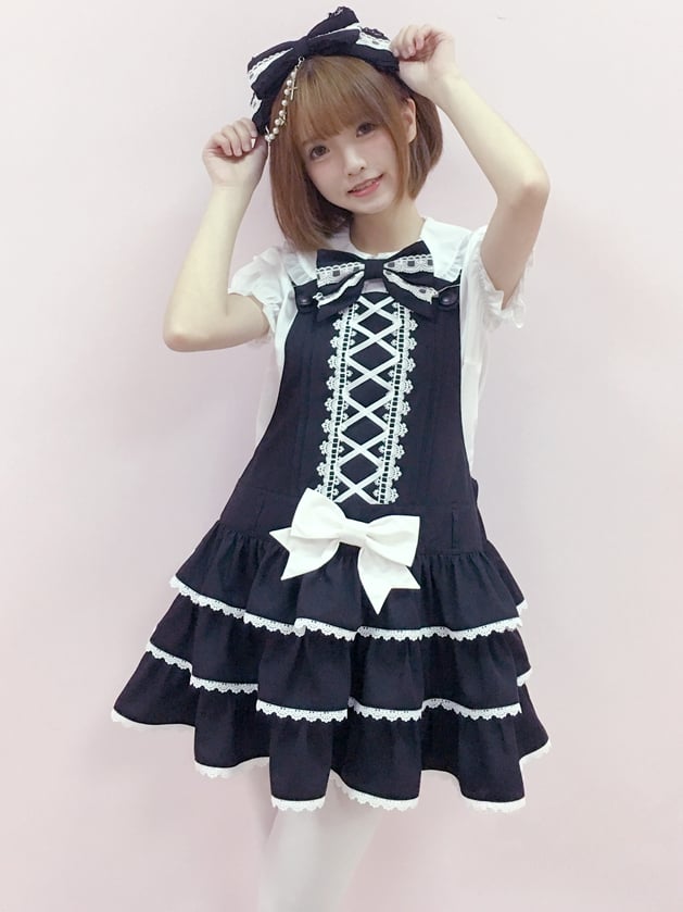 Ribbon Criss-cross Lolita Black Tiered Skirt Overall Design Dress Sweet