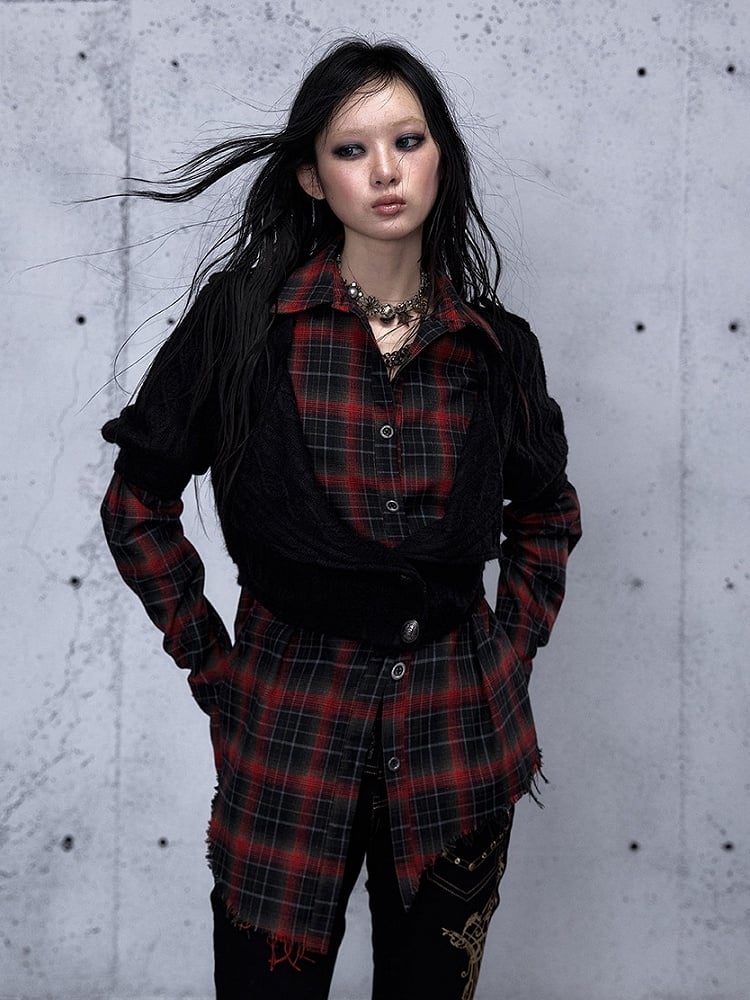 Hem Sleeve Tie Asymmetric Dye with Black Long Wasteland Top Red Punk