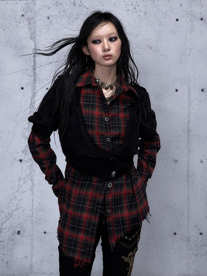 Hem Sleeve Tie Asymmetric Dye with Black Long Wasteland Top Red Punk