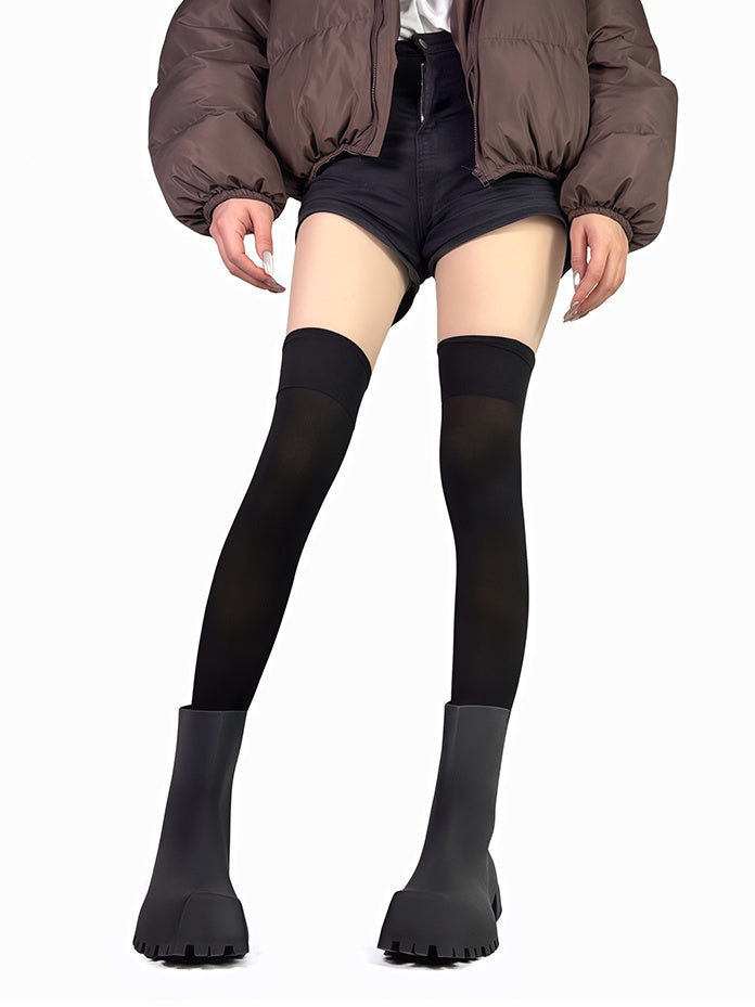 Weiß/Schwarz bedruckte Overknee-Strümpfe