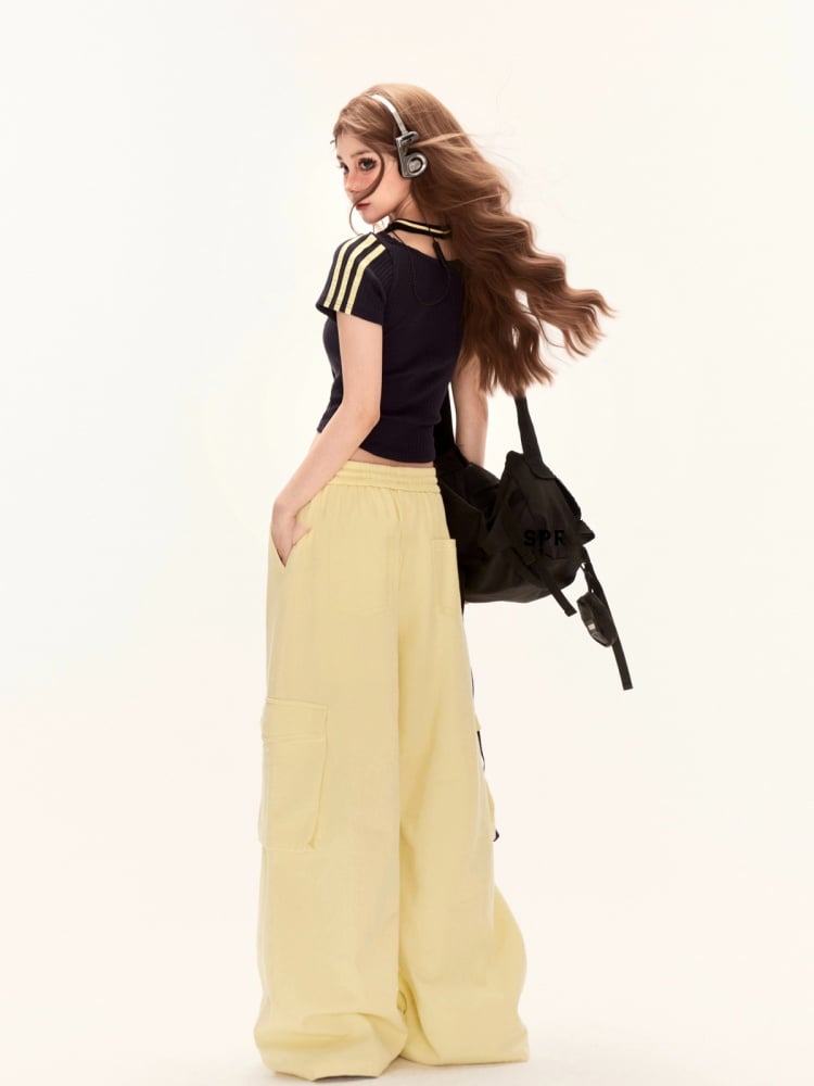 クロップドTシャツ ネイビーブルー ホルターネック グラマラス ツーピース フェイク