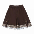 Kawaii Coffee Shorts with Plaid Ruffle Hem Details - PINK SAVIOR