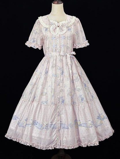 Lavender Floral Lamb Print Casual Dress - Miss Point