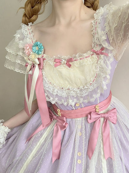 with Purple Dress Classic and Elegant Lolita Short Version Details Lace Bow