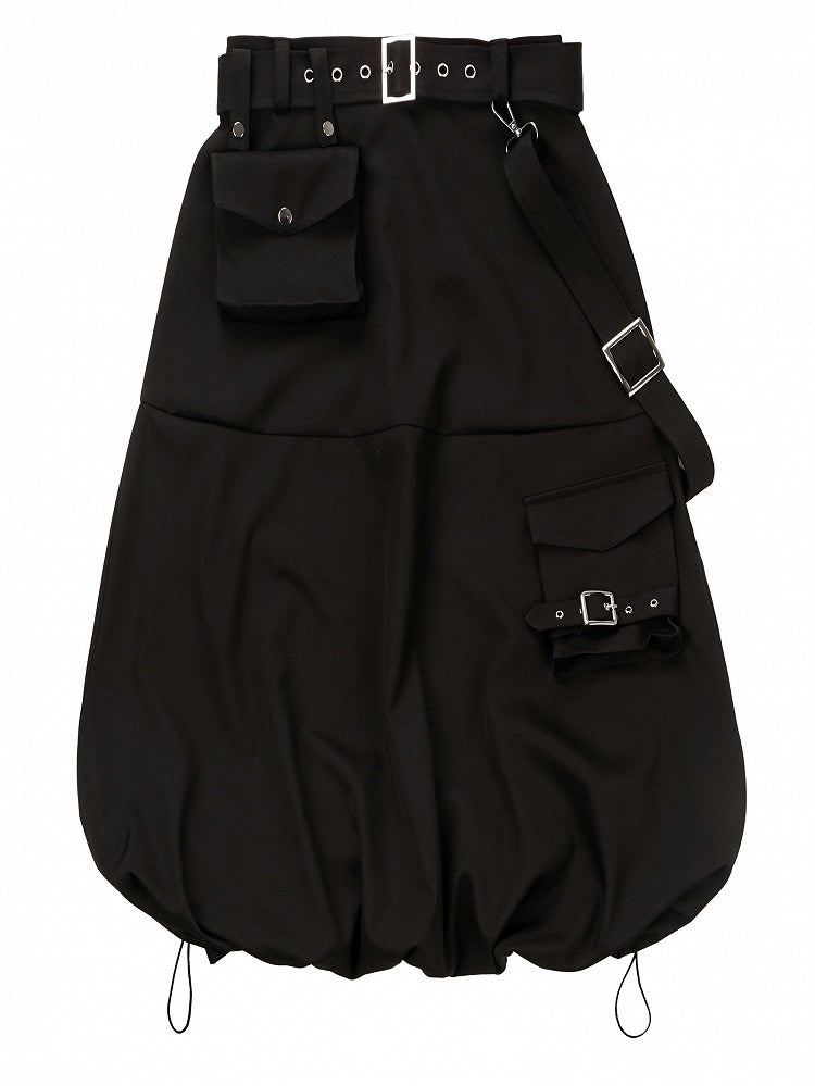 Techwear Bubble with Futuristic Black Pockets Cargo Skirt