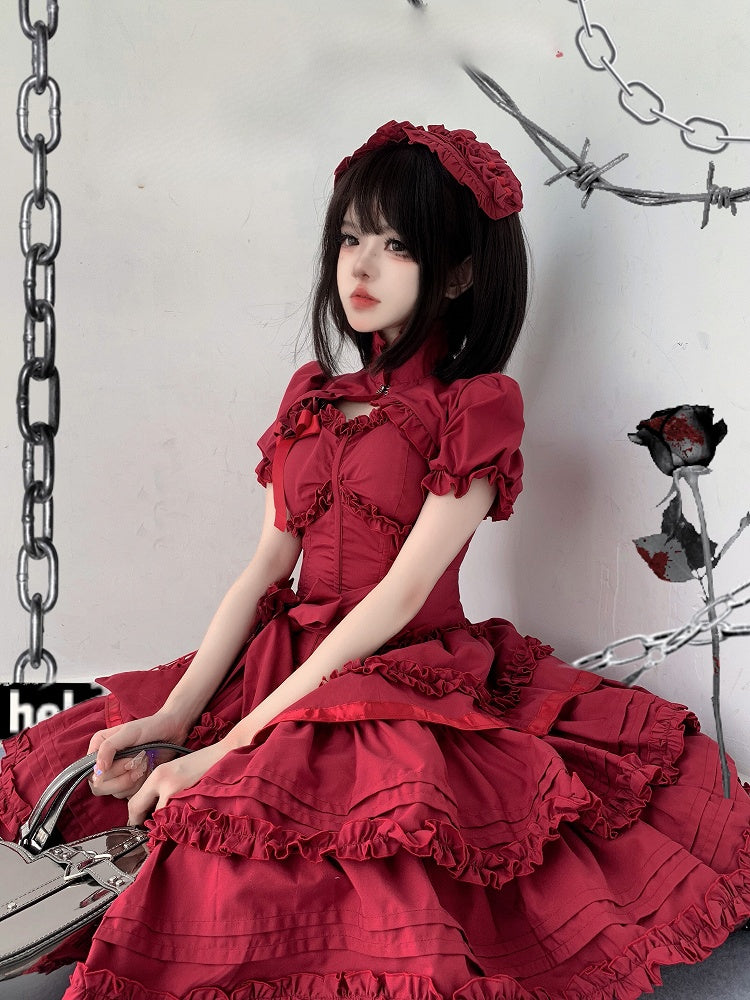 Top Ruffled Decorative Clasp Bolero Lolita Red Gothic with