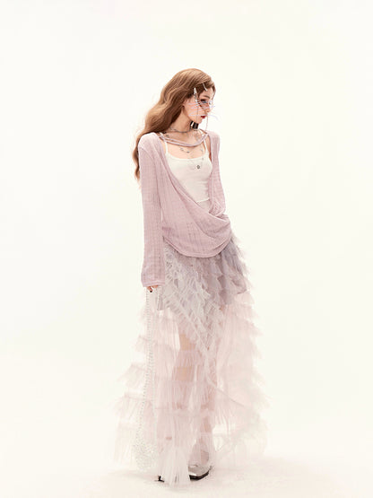 Cover-Up Strickjacke Stricken Schutz Lose Lila V-Ausschnitt Sonne Tief mit