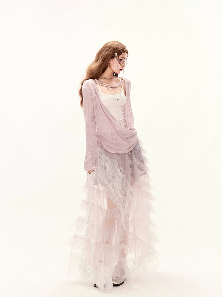 Deep with Cover-Up Loose Sun Cardigan V-Neck Purple Knit Protection