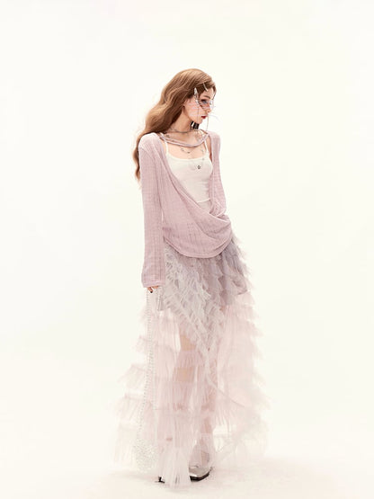 Deep with Cover-Up Loose Sun Cardigan V-Neck Purple Knit Protection