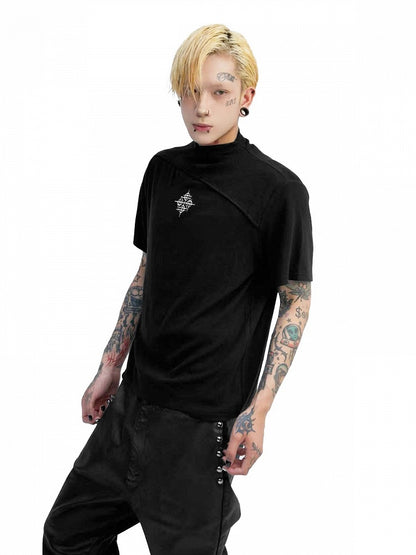 Unisex Black Cross-Collar Short-Sleeve Knitwear - DETW OnLine