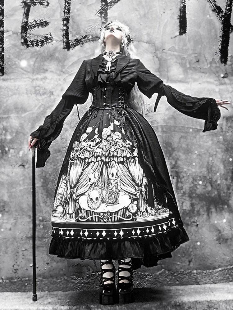 Dark + Set Black - Belt Full Plus Sleeves Shirt Lolita Available Skirt Corset Sizes Gothic Long