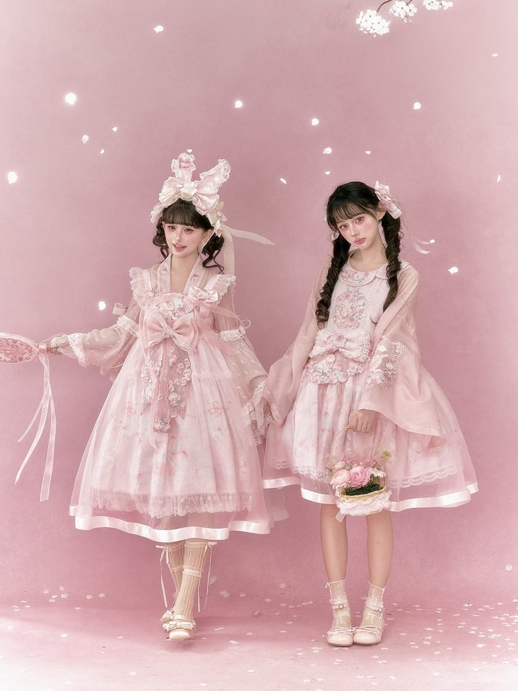 Chinoiserie Pink Lolita Bell-Sleeve Embroidery Top - Yimu Walnut