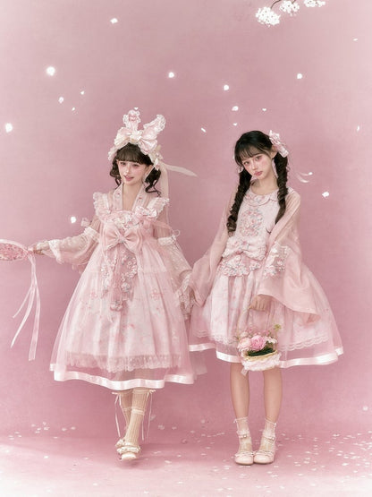 Chinoiserie Pink Lolita Bell-Sleeve Embroidery Top - Yimu Walnut