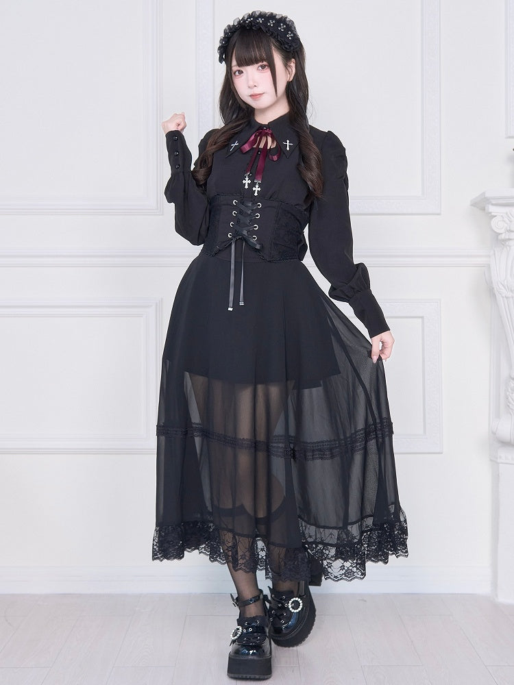 Lace-Up Black Kei Long Sleeve Blouse Jirai with Back Striking