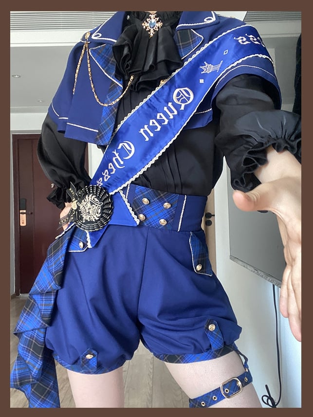 ダークブルーのレイブンクロー王子ロリータセットケープ+ハイウエストショーツ