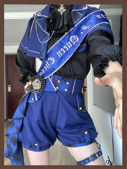 ダークブルーのレイブンクロー王子ロリータセットケープ+ハイウエストショーツ