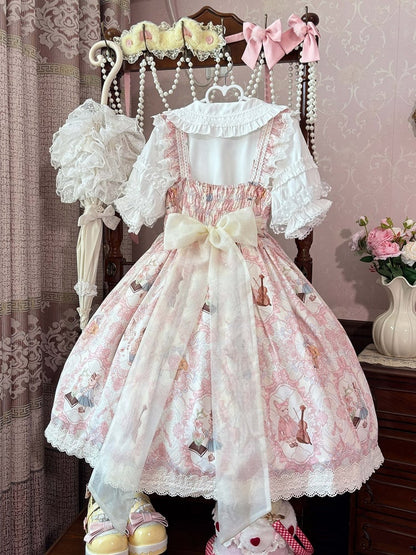 Violin Print and Sweet Waist Lolita Yellow Bunny Light Dress JSK High