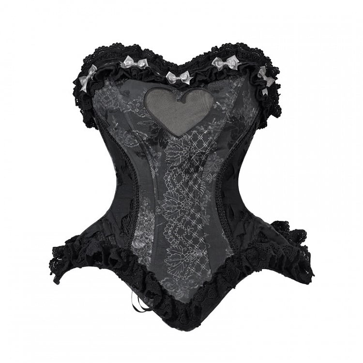 – Victorian-Inspired Corset Heart Silhouette Black 16-Bone Shaper